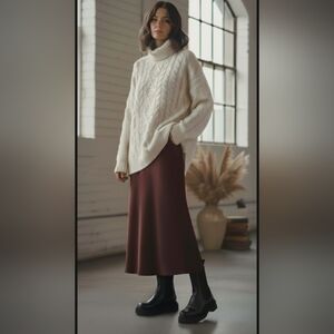 Zara Burgundy Maroon Silky Viscose Boho Casual Flowy Comfy Classic Maxi Skirt